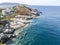 Aerial view of the coast of Corsica, houses and sea. France