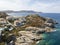 Aerial view of the coast of Corsica, houses and sea. France