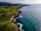 Aerial view of the coast with large cliffs at sunset. Cantabria,