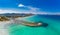 Aerial view of a coast line with beach in playa de Muro, Mallorca, Spain