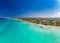 Aerial view of a coast line with beach in playa de Muro, Mallorca, Spain