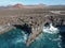 Aerial view at the coast of Los Hervideros on Lanzarote island, Spain