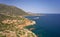 Aerial view on coast and sea near Kalo Horafi or Vossako beach on Crete, Greece