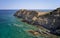 Aerial view  on coast and sea rocks near Kalo Horafi or Vossako beach on Crete, Greece