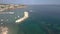 Aerial view of coast with small harbor in Nea Fokea, Halkidiki Greece