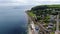 Aerial view on coast in Whitehead, Northern Ireland. Drone photo of town and water of Irish Sea