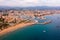 Aerial view of coastal area of Frejus overlooking marina, France