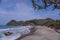 Aerial view of coastal coast at Watu Bale Beach, Kebumen, Central Java, Indonesia