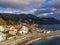 Aerial view of the coastal seaside village Loutraki and the port located in Glossa during winter period. Skopelos island  Sporades