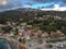 Aerial view of the coastal seaside village Loutraki and the port located in Glossa during winter period. Skopelos island  Sporades