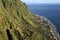 Aerial view of coastal village, cliffs, Atlantic Ocean