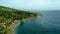 Aerial view of coastline in Amed village. Bali shore, Indonesia.