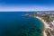 Aerial view of the coastline with beautiful beaches between Portimao and Lagos in Algarve, Portugal