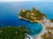 Aerial view of coastline of Paleokastritsa on Greek island Corfu