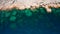 Aerial view coastline rock and blue sea