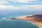 Aerial view of coastline with sandy beach in Boavista, Cape Verde