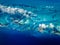 Aerial view of coasts of turquoise water Caribbean islands