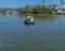 Aerial view of a coconut basket boat tour in Cam Thanh village, Hoi An, Vietnam.