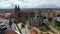 Aerial view of colorful Astorga cityscape with ancient Cathedral and Episcopal Palace, Spain