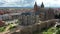 Aerial view of colorful Astorga cityscape with ancient Cathedral and Episcopal Palace, Spain