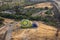 Aerial view of colorful hot air balloons preparation for launch over San Diego