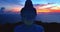 aerial view colorful pink cloud in blue sky at sunrise or sunset at Phuket big Buddha.