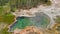 Aerial view of colorful Yellowstone Natural Pool in summer season, Wyoming, USA