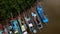 Aerial view of colourful traditional Vietnamese fishing boats on the Mekong river