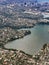 Aerial view coming in to land in Sydney Australia. Perhaps, Riverview bay with boats in the water