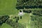 Aerial view of concrete bunker in the forest of Orlicke hory. Mladkov, Czechia.