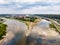 Aerial view of confluence of Nemunas and Neris rivers in Kaunas, Lithuania