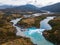 Aerial view of the confluence of two rivers