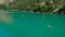 Aerial view of the Congost de Mont-rebei gorge and kayakers in Catalonia, Spain