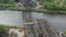 Aerial view of the construction of the highway , consisting of bridges, overpasses crossing canals, swamps, railway and road