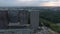 Aerial view construction of new office towers and shopping center.