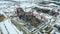 Aerial view of the construction of a nuclear power plant. Creation of nuclear power. Clean, green energy for the future