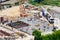 Aerial view of construction site, construction of new building in residential area