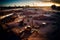 Aerial view of a construction site with heavy equipment. Industrial background