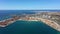 Aerial view of container cargo terminal of commercial port, business logistics and transport industry in Sines Setubal