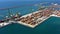 Aerial view of container cargo terminal of commercial port, business logistics and transport industry in Sines Setubal