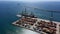 Aerial view of container cargo terminal of commercial port, business logistics and transport industry in Sines Setubal