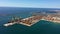 Aerial view of container cargo terminal of commercial port, business logistics and transport industry in Sines Setubal