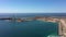 Aerial view of container cargo terminal of commercial port, business logistics and transport industry in Sines Setubal