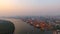 Aerial view of container ships and lifting cranes in the Port of Bangkok.