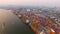 Aerial view of container ships and lifting cranes in the Port of Bangkok.