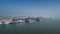 Aerial view of container terminal in the harbor MAASVLAKTE, Netherlands. A large containership from Cosco is unloading