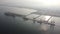 Aerial view container terminal in misty morning