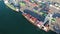 Aerial view of containers vessels docked.