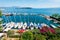 Aerial view of Corfu city marina from the Old Fortress