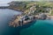 Aerial view of The Cornish fishing village of Coverack, UK